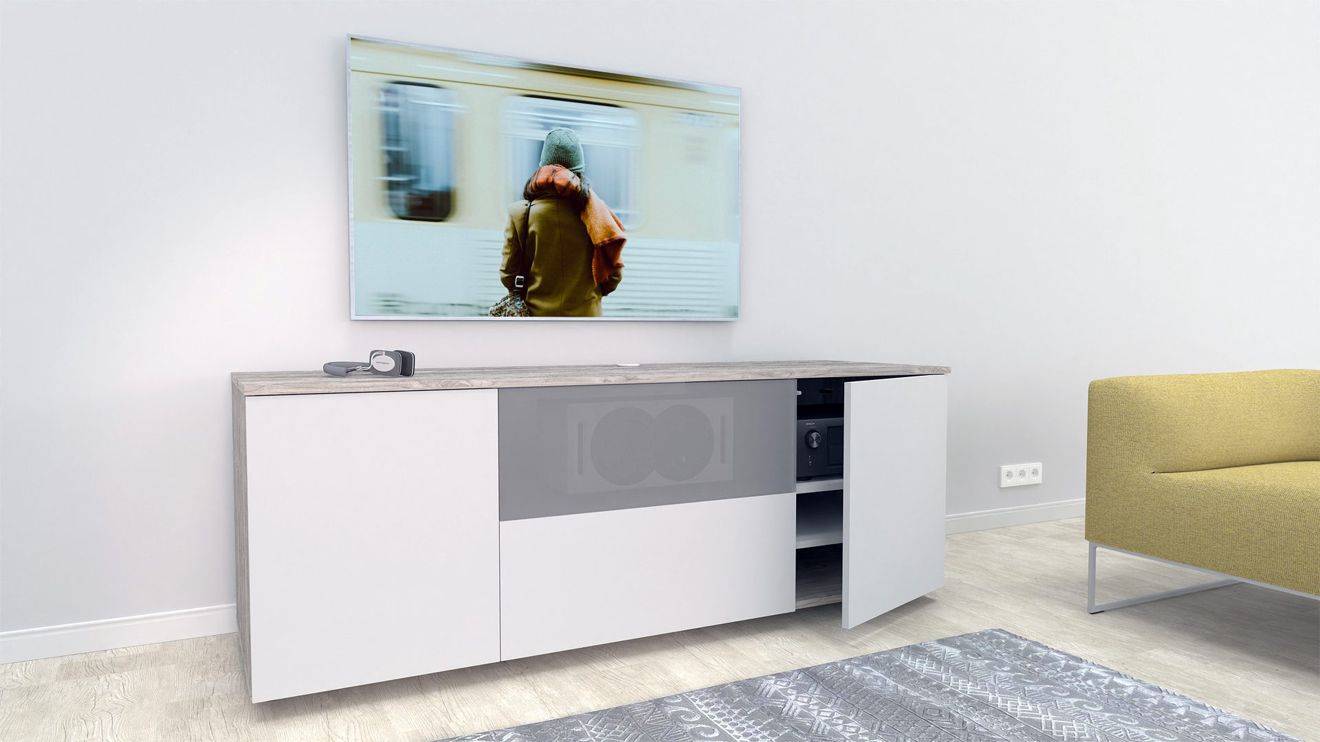 thuisbioscoop meubel met een kabelmanagement systeem
